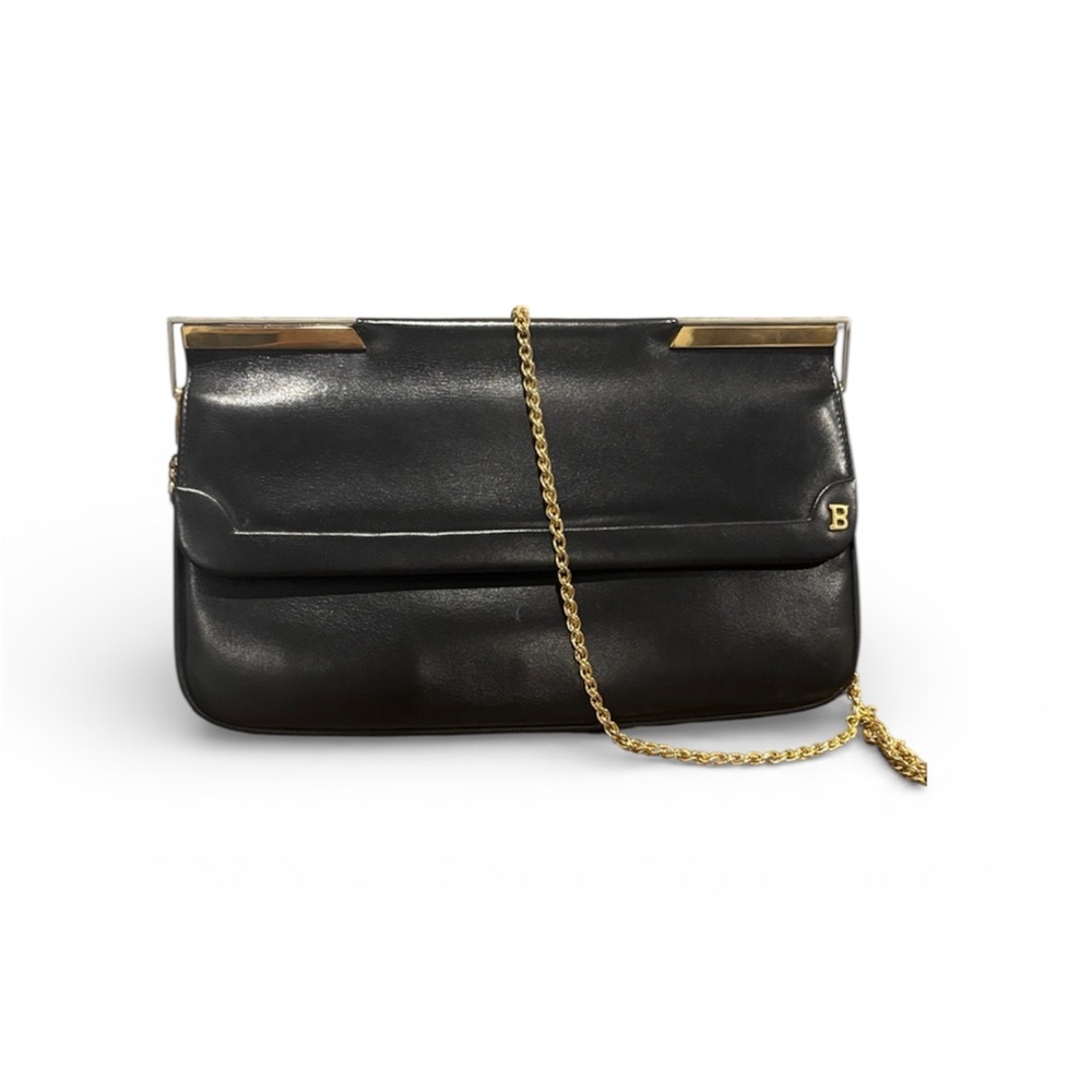 Bally‎ Black Leather Clutch/crossbody with Gold Accents bag